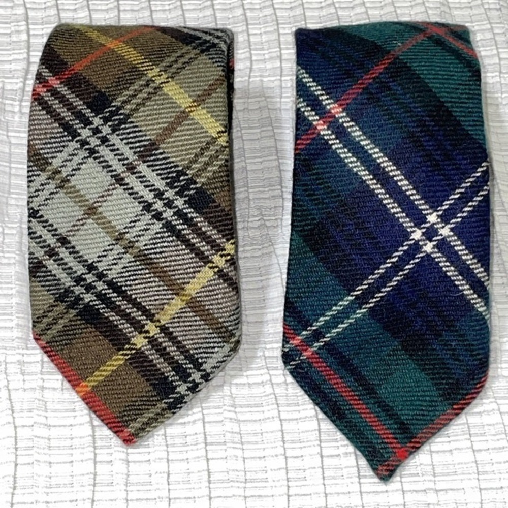 2 Vintage Rooster Mens Plaid Neck Ties Lambs Wool Woven in Scotland Slim Classic